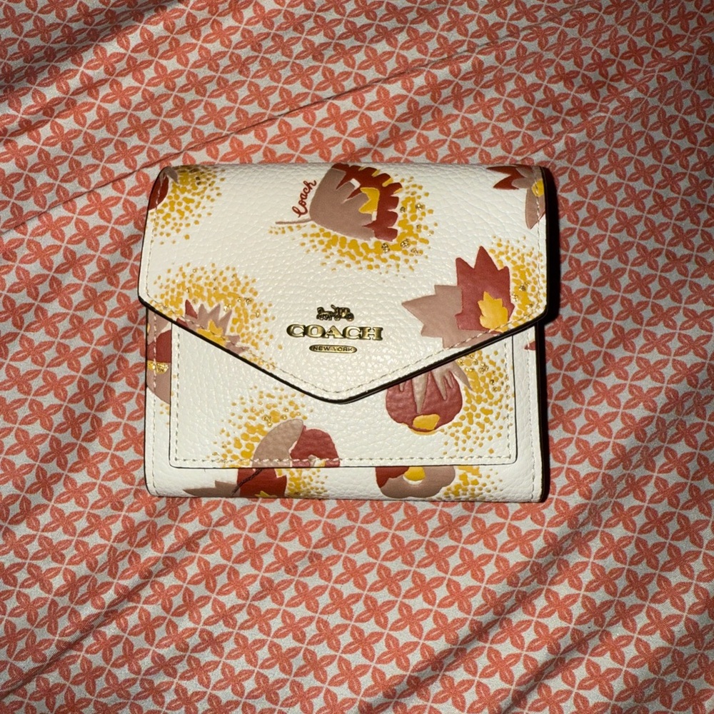 Coach Floral Print Wallet - Cream and Brown